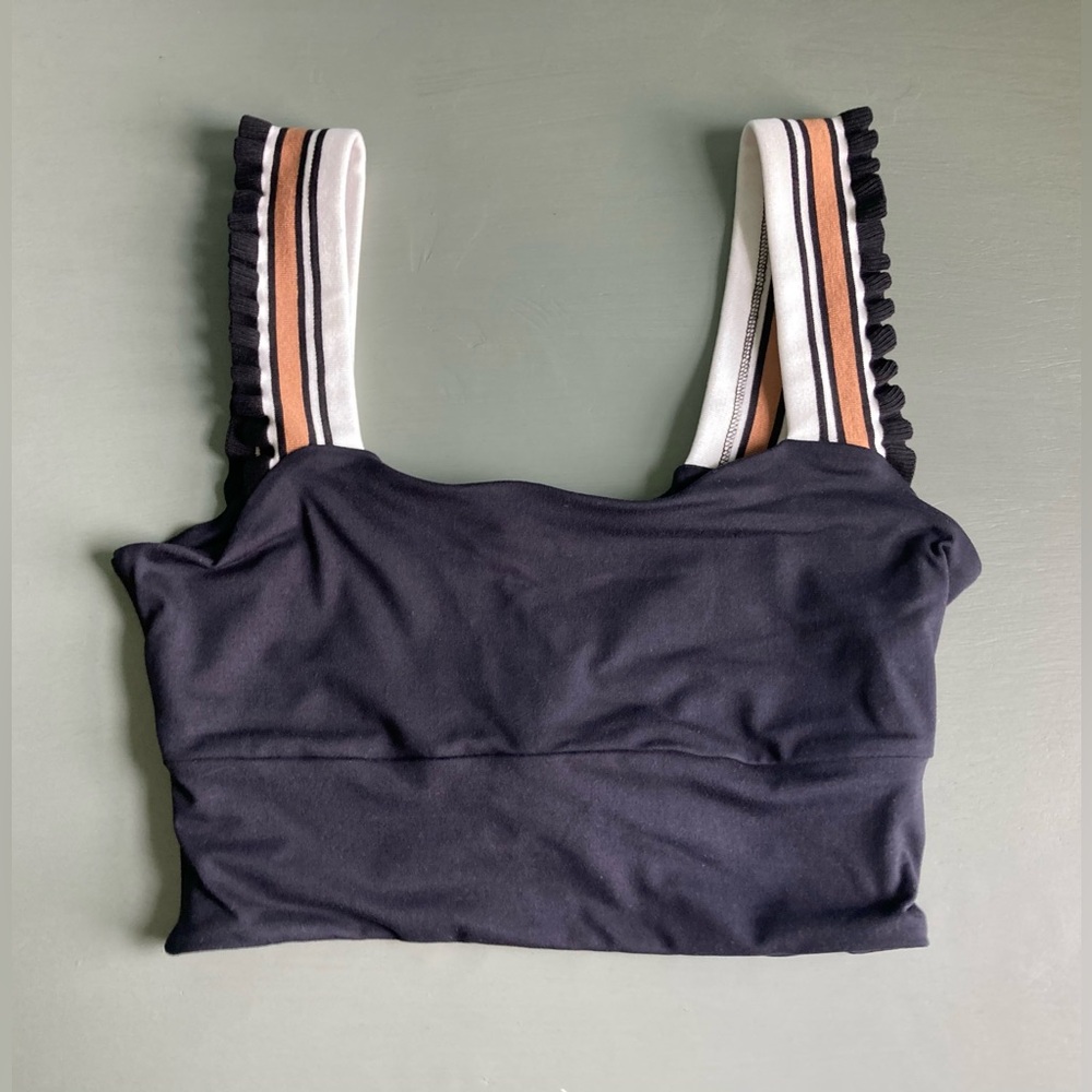 FP Movement by Free People Black Crop Top with Striped Straps